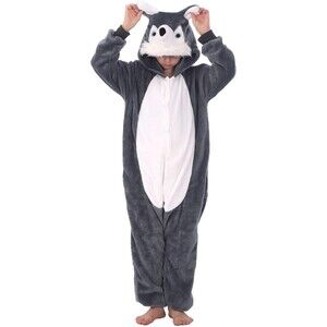 Kids Hooded Husky One-Piece Dog Pajamas Animal Cosplay Costume Size 10-12yr Olds